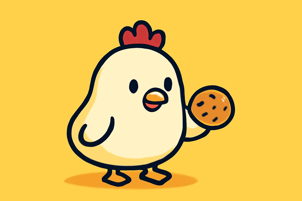 Illustration: Das Huhn betrachtet einen Keks